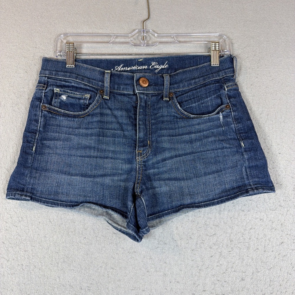 American Eagle Women Size 8 Stretch Shorts Distressed Stretch Comfort Whiskering